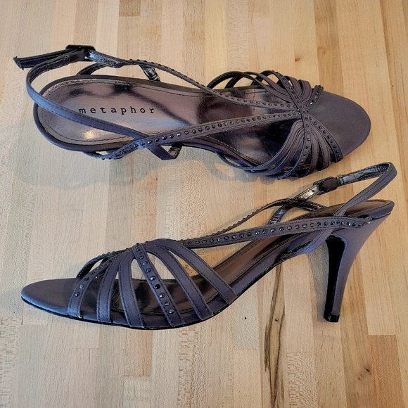 Metaphor Grey Rhinestone Strappy Evening Sandals. Size 9.5 - Picture 6 of 9